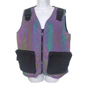 Entente Size Small Iridescent Sleeveless Zip Close Utility Style Pockets Vest